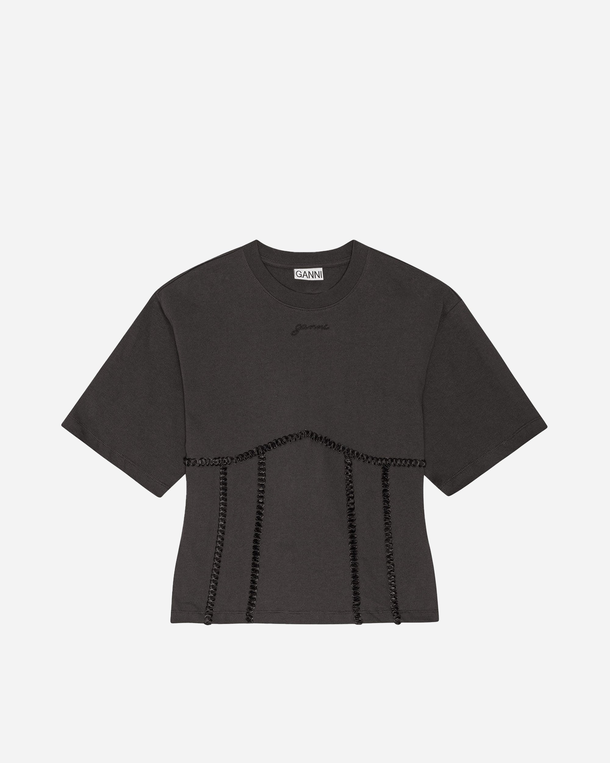 GANNI Heavy Cotton Tie Back Waisted T-shirt Phantom T4179