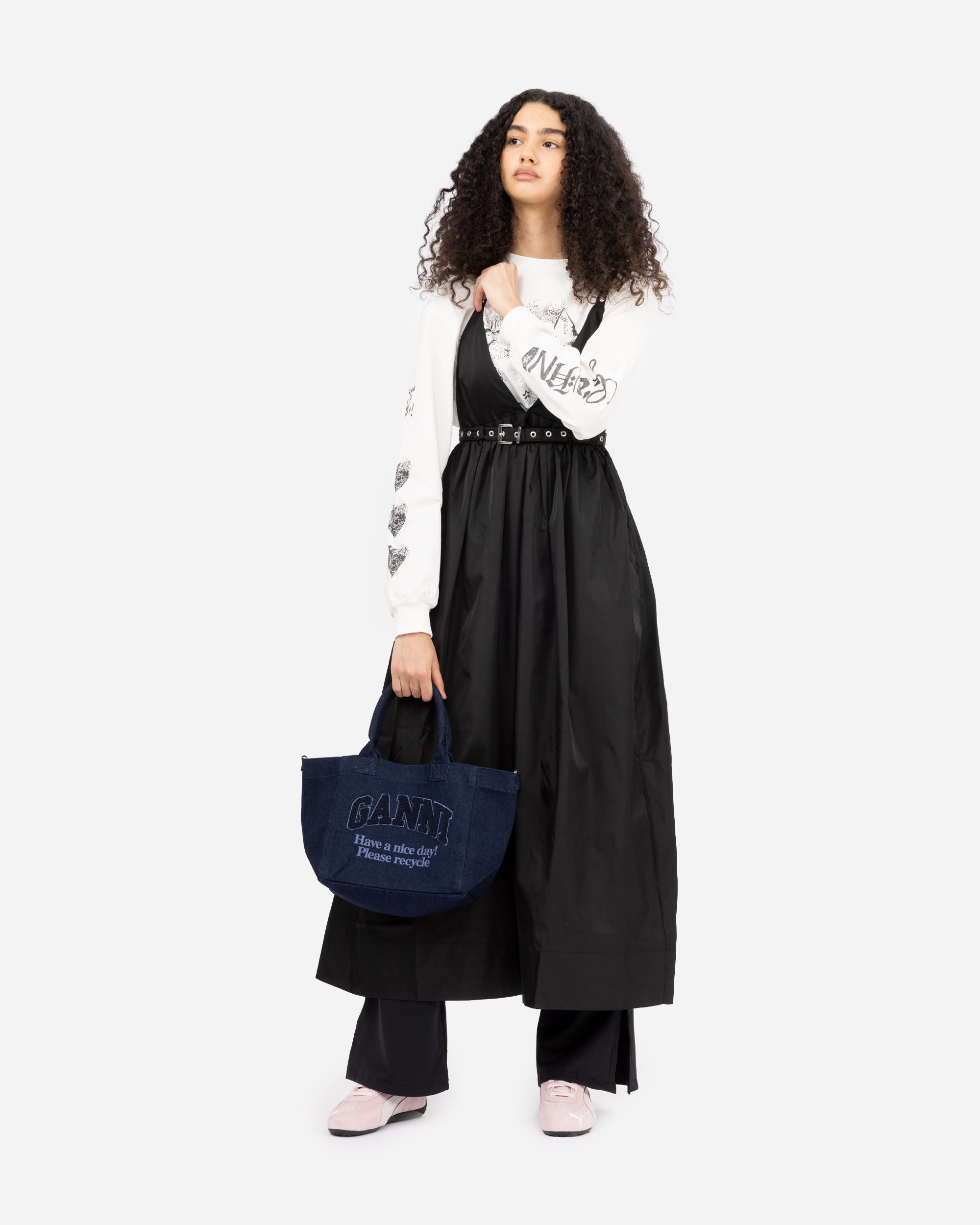 GANNI Duchesse Nylon Strap Dress Black W0030