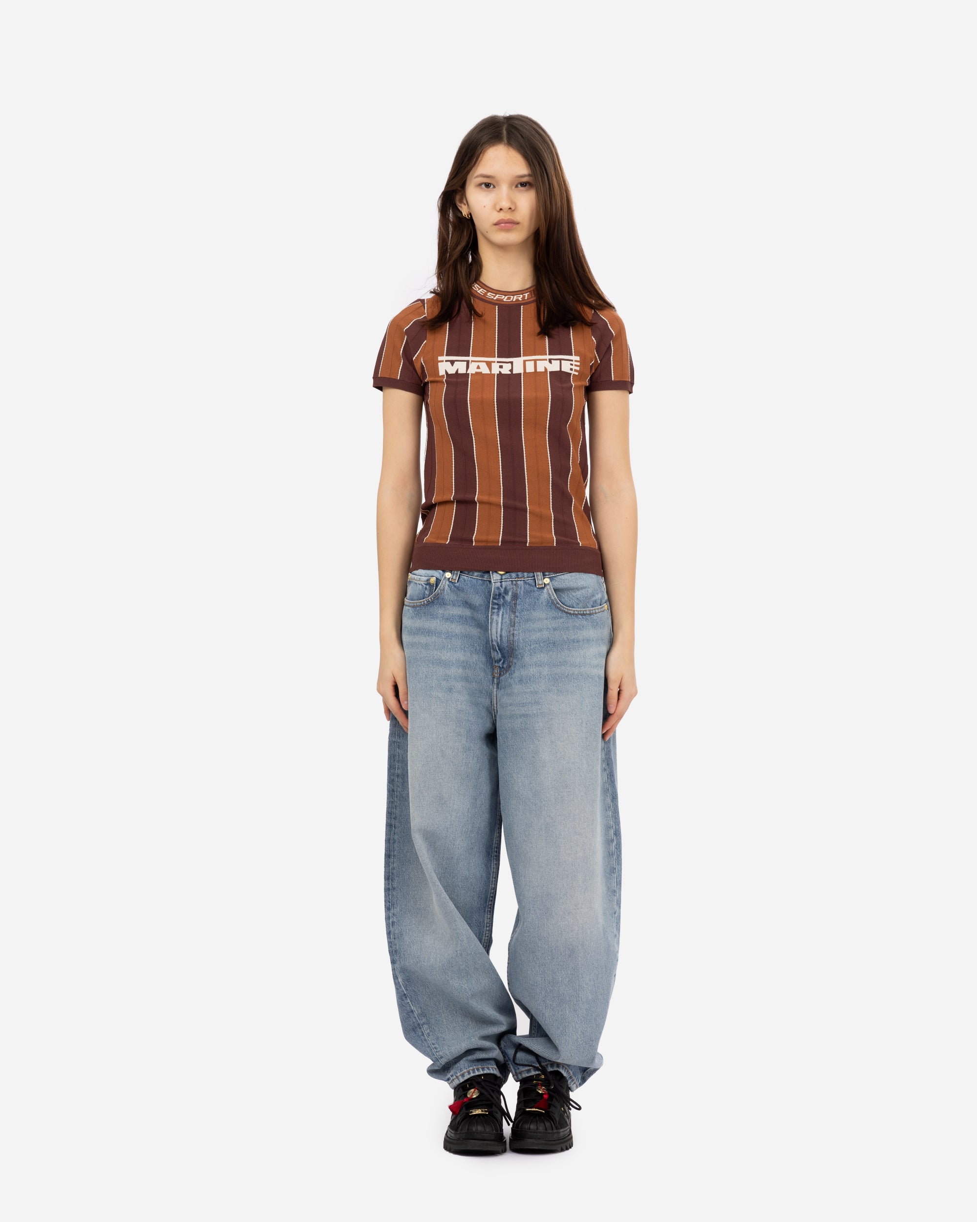 Martine Rose Logo Tight T-Shirt BROWN 959YA12700