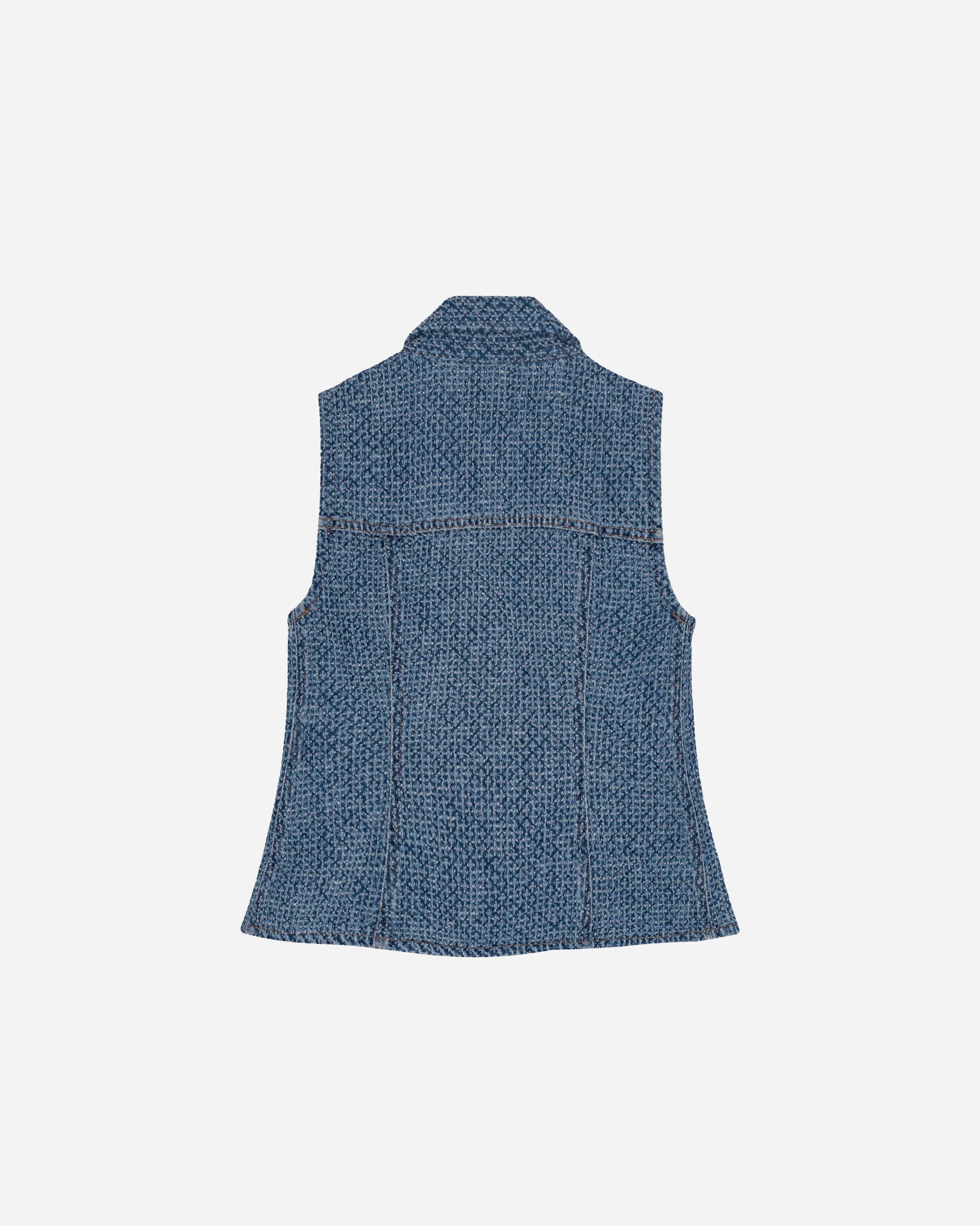 GANNI Fluffy Denim Fitted Top Mid Blue Stone J1720