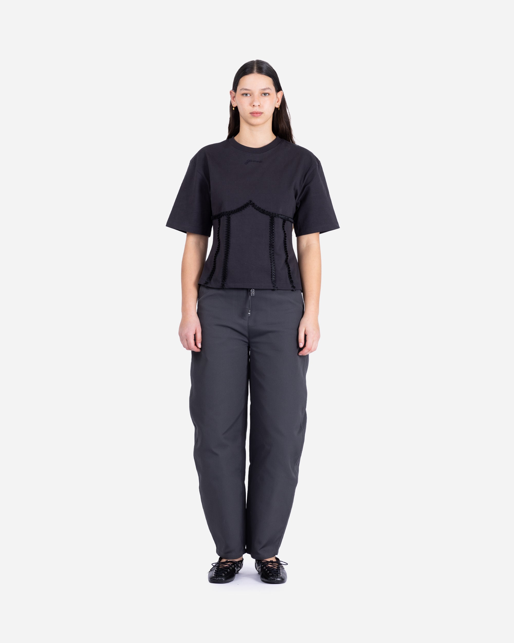 GANNI Heavy Cotton Tie Back Waisted T-shirt Phantom T4179