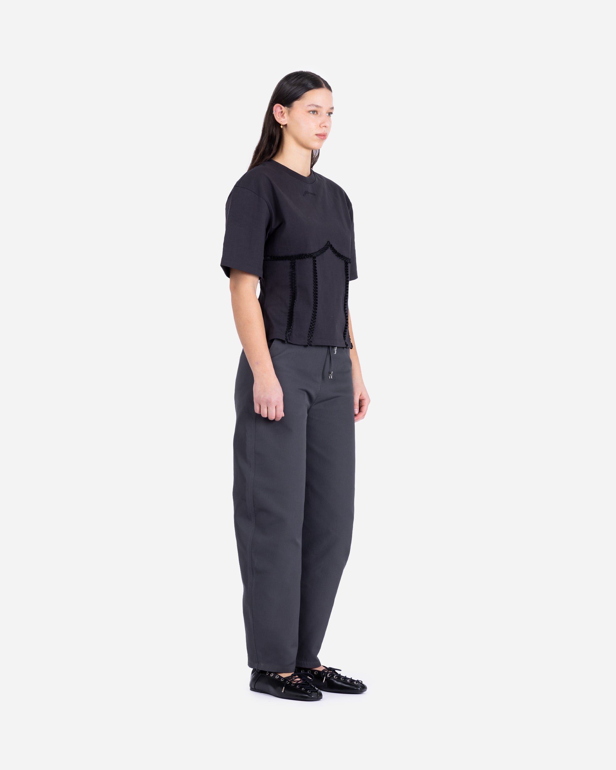 GANNI Heavy Cotton Tie Back Waisted T-shirt Phantom T4179