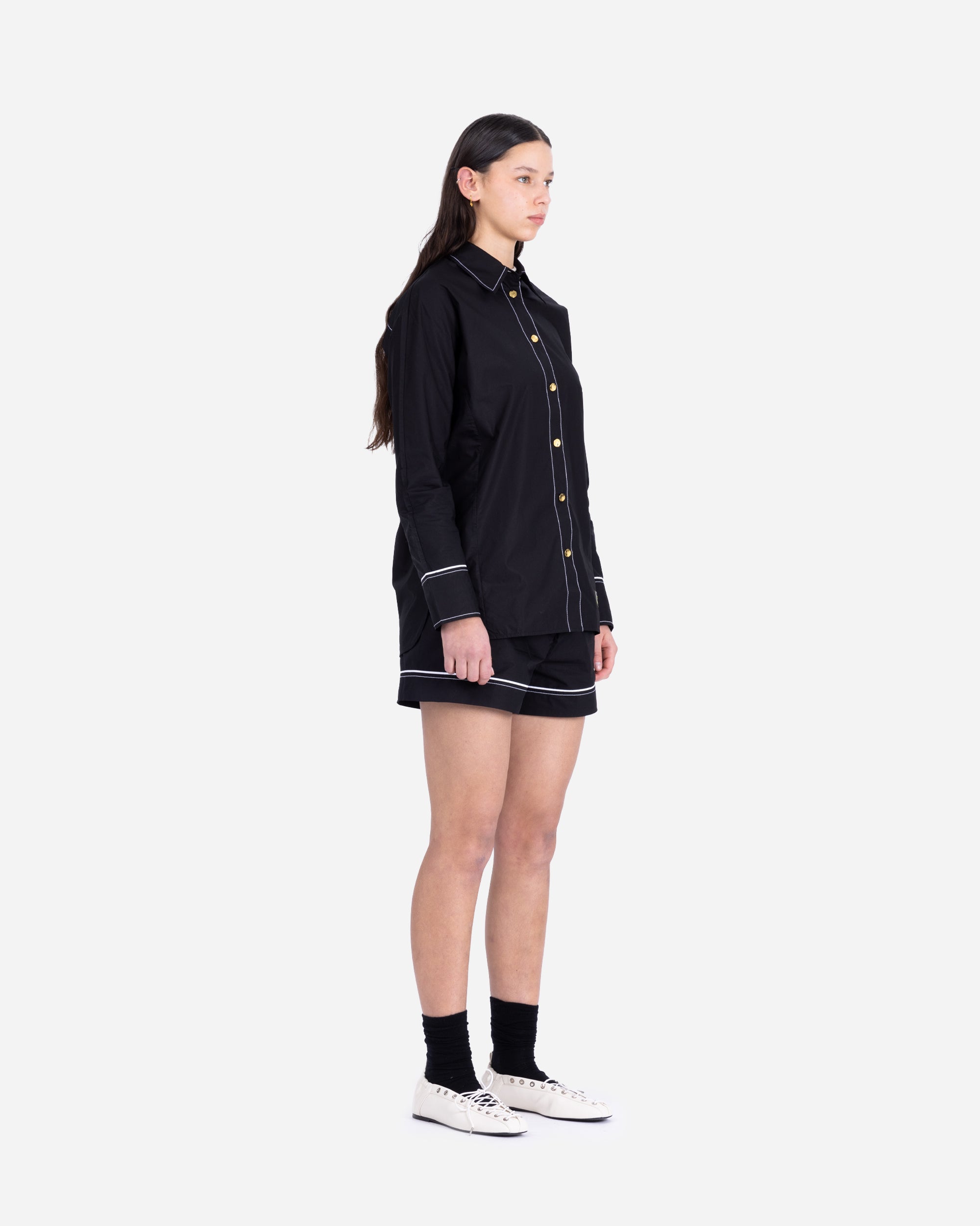 GANNI Cotton Poplin Elasticated Shorts Black W0504